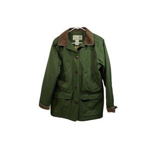 L L Bean Barn Chore Jacket M Green Insulated Corduroy Collar Quilted Lined OWY28